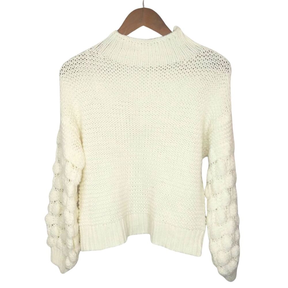 R D Style Cream Cropped Textured Puff Sleeve Knit Sweater Sz Small